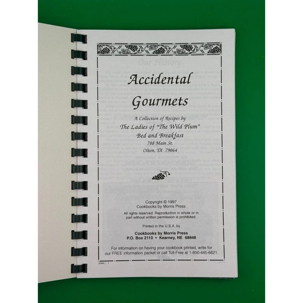 Accidental Gourmets Wild Plum Bed & Breakfast Olton TX Cookbook 1997